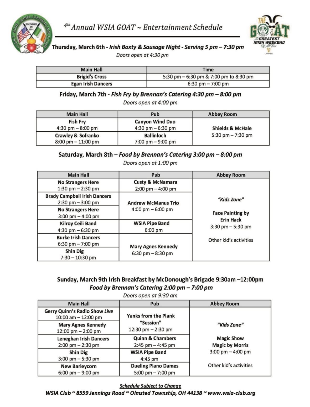 2025 WSIAC GOAT Schedule