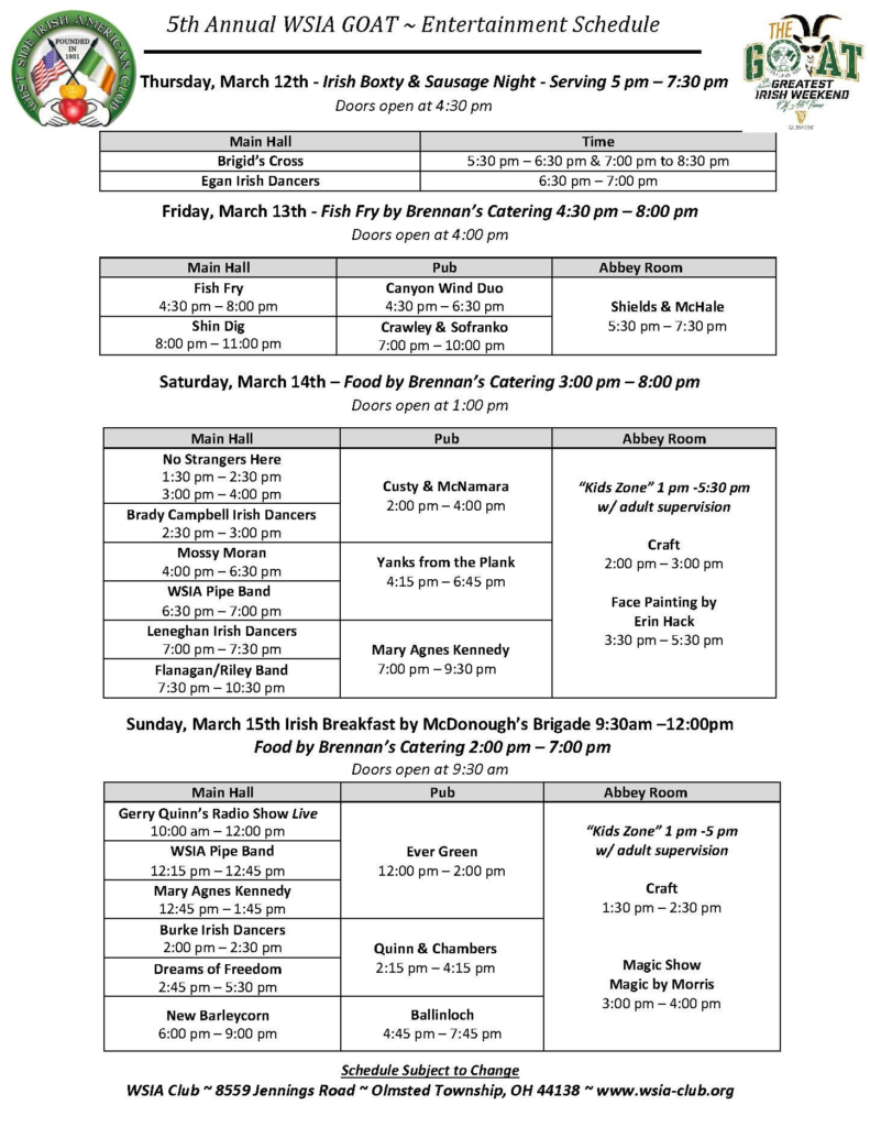 2026 WSIA GOAT Schedule