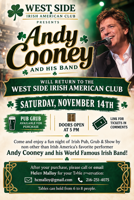 Andy Cooney & His Band Nov 14th Concert at the West Side Irish American Club